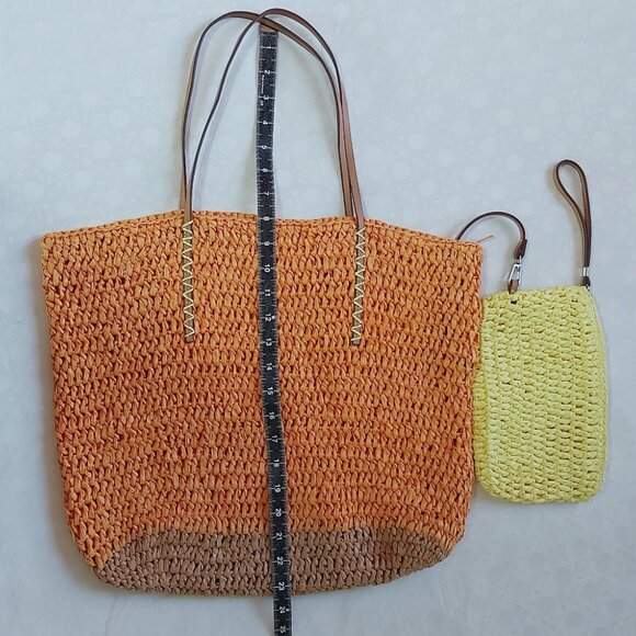 Loft Woven Boho Beach Paper Straw Tote Bag With Pouch Natural Unlined Shoulder - Picture 3 of 6